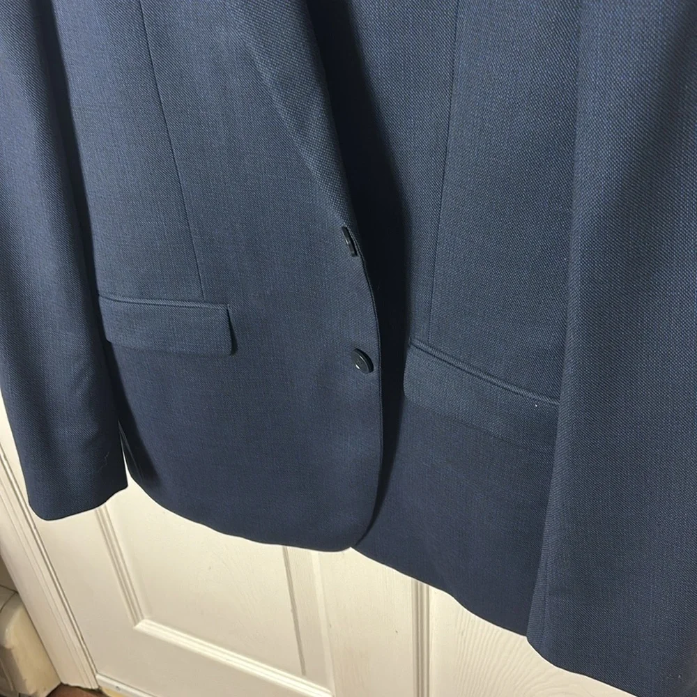 CALVIN KLEIN Blue double breasted 100% wool blazer natural stretch size 44L